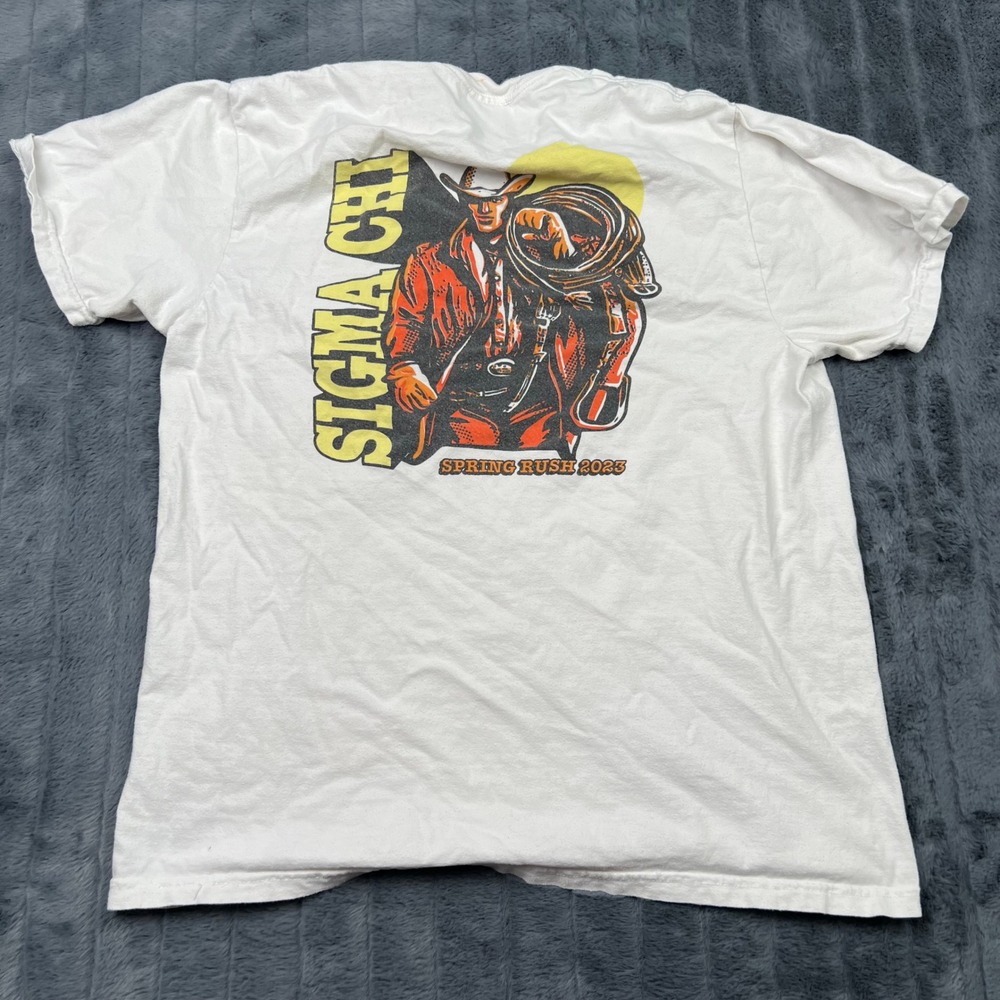 Comfort Colors Sigma Chi Spring Rush 2023 Cowboy Graphic Pocket T-Shirt Mens L